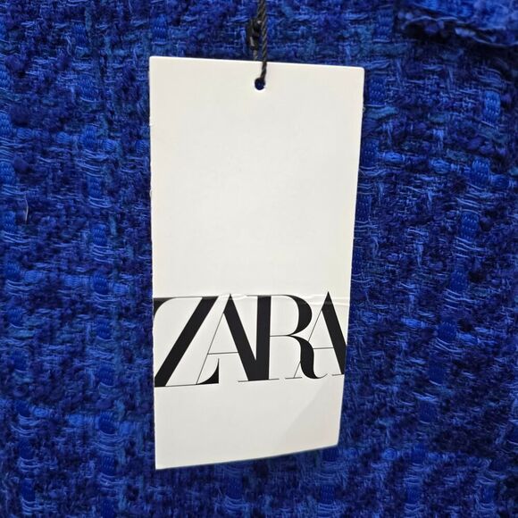 NWT Zara Tweed Dress Textured Pinafore Mini Women XL Blue Bloggers Favorite - Picture 14 of 15
